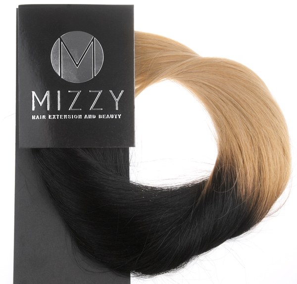#1T22 Svart & Mörkblond - Classic Dip Dye äkta löshår remy clip-on